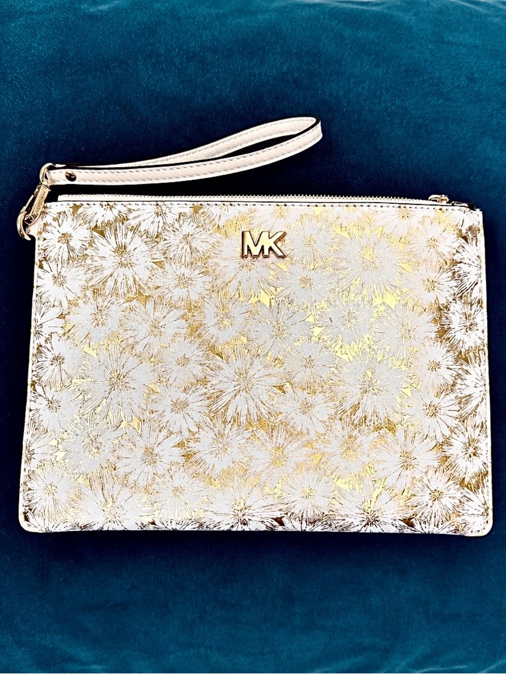 Michael Kors White & Gold Floral Wristlet Clutch